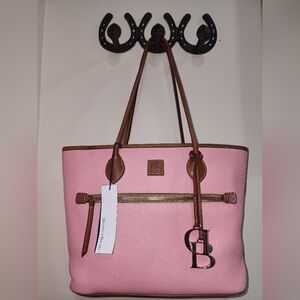 Dooney And Bourke Pink Brown Pebbled Leather DB Tote Purse